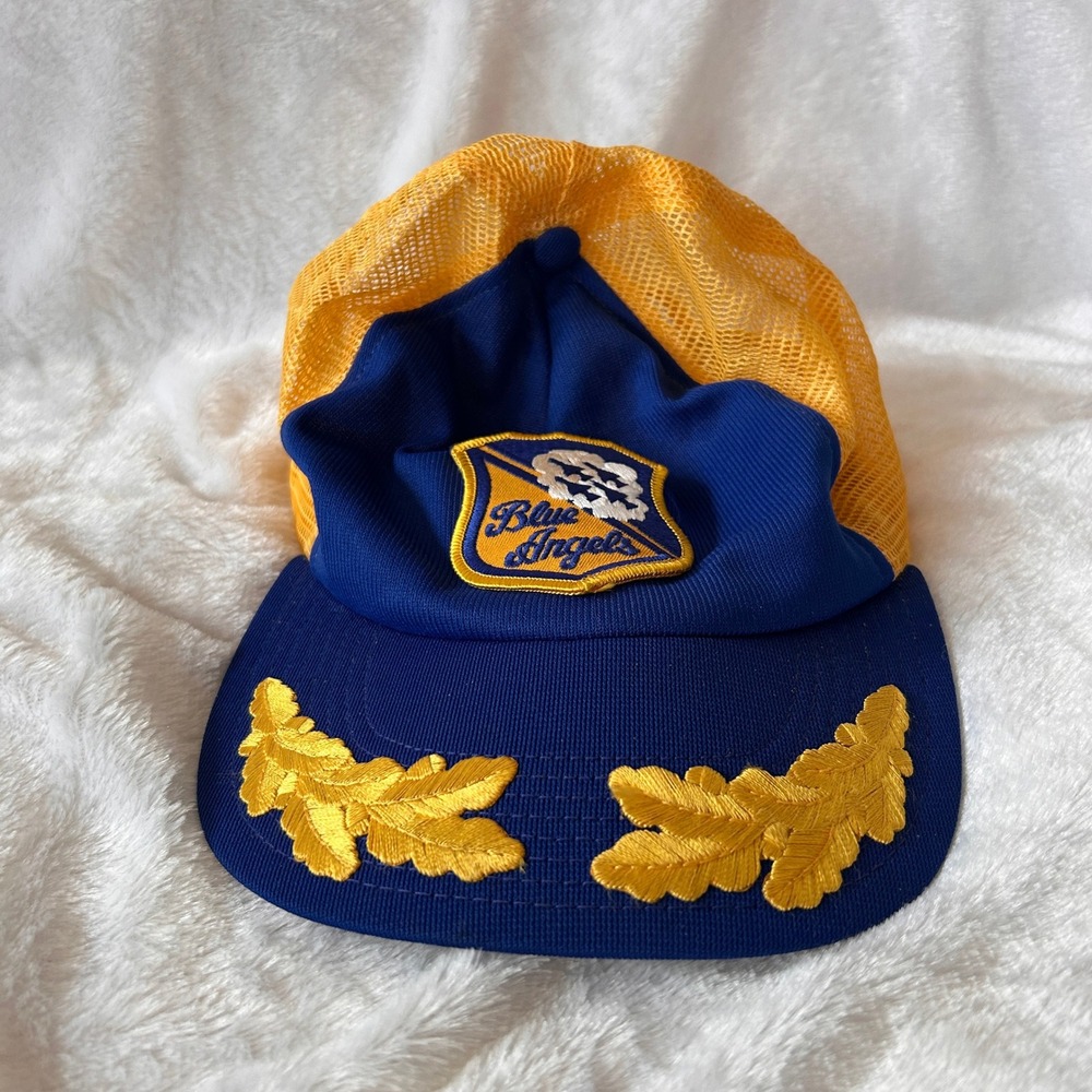 Vintage Blue Angels Trucker Hat Mens OSFA Blue Yellow Scrambled Eggs Military